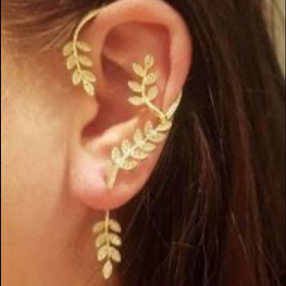 Gold Leaf Design Ear Climber Cuff earring 1 piece - Picture 9 of 14